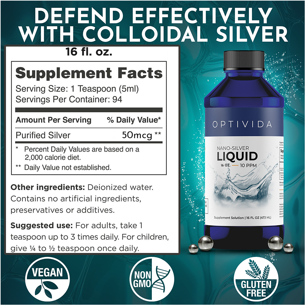 Silver Liquid 16 oz- 10ppm – Optivida Health