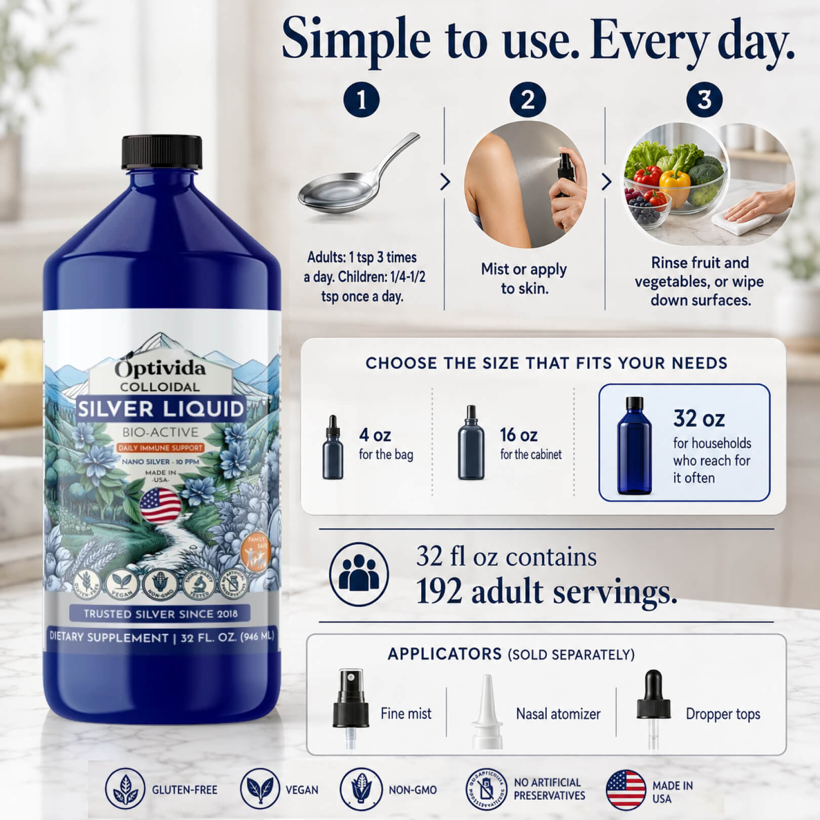 Silver Liquid - 32 oz. - 10ppm – Optivida Health